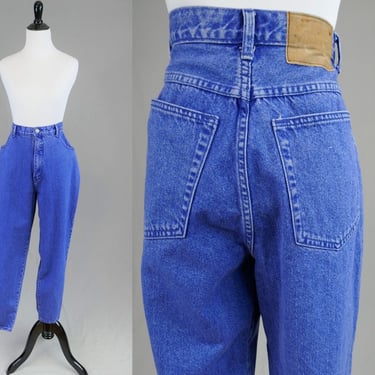 90s Mom Jeans - 32 waist - Bright Blue Denim - High Waisted - Relaxed Fit Tapered Leg - LA Blues - Vintage 1990s - 28.5