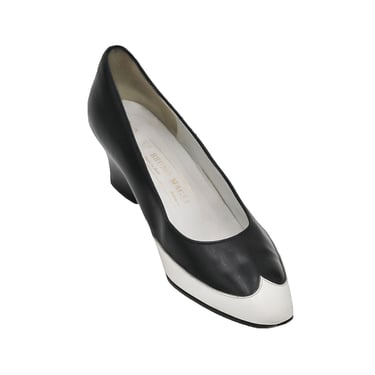 Vintage Black White Oxford Preppy Pumps 38.5 Block Heel Pumps Work Office Pumps Formal Evening Pumps Black Leather Pumps Round Toe Low Heel 