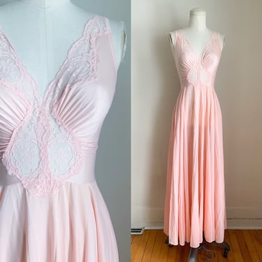 Vintage 1970s Olga Circle Skirt Pink Nightgown / S 