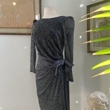 SPARKLY BLACK Metallic DRESS With Ruched Detailing And Long Sleeves | Cocktail Dress | Vintage Beautiful Dress | Gifts Ideas | Party Dress 