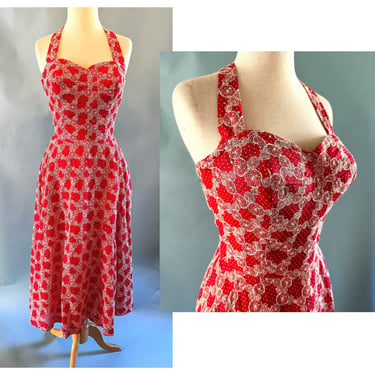 Lovely Vintage 1950's "Alex of Miami" Halter/Strapless Dress with Rhinestones ! --Size Small 