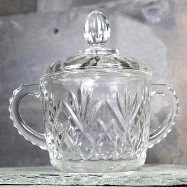 Vintage Anchor Hocking Pressed Glass Covered Sugar Bowl | Glass Serving Bowl | Bixley Shop 