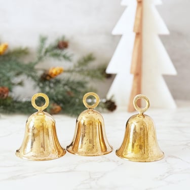 Vintage Brass Bell Set of 3 - Decorative Brass Bells, Rustic Shelf Accent 