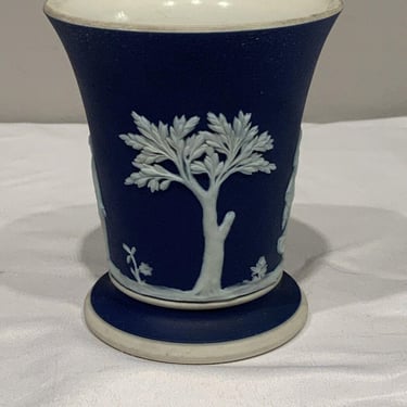 Antique Wedgwood Made In England Cobalt Jasperware Blue & White Posey Vase, french cottage core decor, neoclassical decor, blue shelf decor 