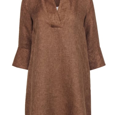 Tuckernuck - Brown Woven Linen Blend Collared Shift Dress Sz S