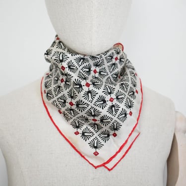 1940s/50s Black and Red Printed Silk Scarf 