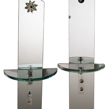Pair of Art Deco Mirrored Glass Sconce Shelfs 