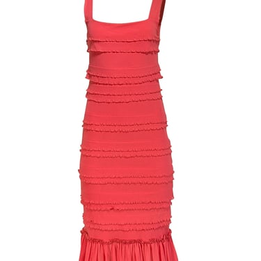 Fuzzi - Coral Pink Tiered Ruffle Sleeveless Dress Sz L