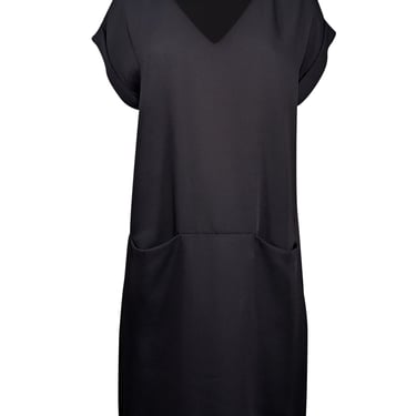 Vince - Black V-Neck Shift Dress w/ Cuffed Sleeves Sz L