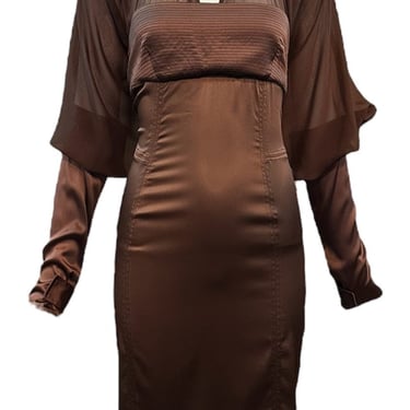 Tom Ford for Gucci 2000s Super Sexy Chocolate Brown Silk and Chiffon Dress