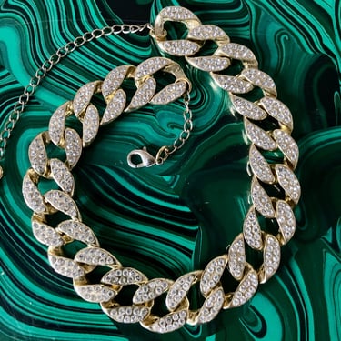 90s Diamond Rhinestone Pave Gold Chain Choker Necklace