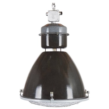 Large Enamel Factory, Industrial Pendant Lamp Convex Glass 