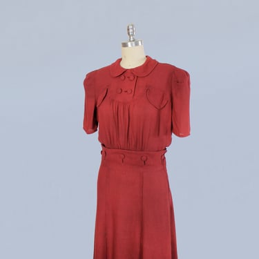 RESERVED --1930s Dress / 30s 40s Sportswear Day Dress / FLIGHT SCHOOL Dress / Convertible Dress Skirt Blouse 
