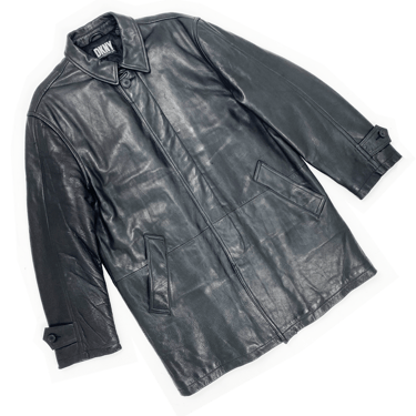 DKNY 90s black leather padded coat