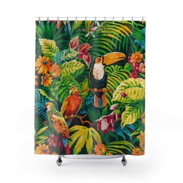 Tropical Birds Shower Curtain ~ Parrot Toucan Shower Curtain 