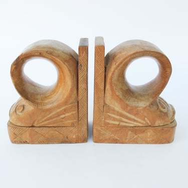 Carved Wood African Fish Bookends 