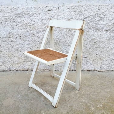 Vintage Folding Chair/ Stol Kamnik Chair/Aldo Jacober Style Design/White Folding Chair/ Rattan seat Chair/ Vintage Furniture/ Yugoslavia/70s 