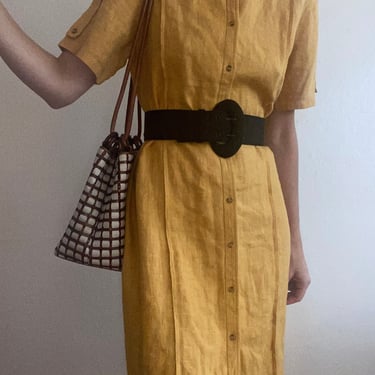 vintage mustard yellow button down shift dress 