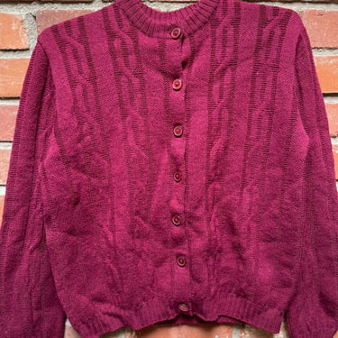 Vintage Burgundy Garland Sweater Cranberry Red 1980's Wool Knit Ladies Button Down Sweater Women's Size Small Cardigan 