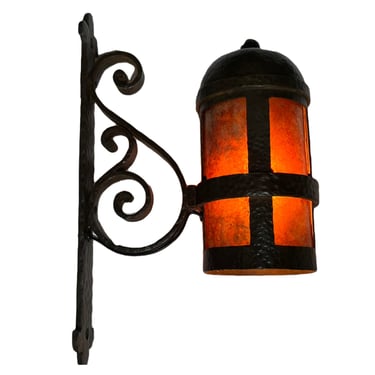 1920s hammered spanish revival arts and crafts outdoor light with mica #2410 