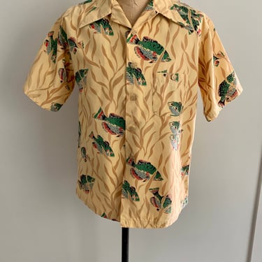 McGreger cotton 1950s fish print shirt. Size L 