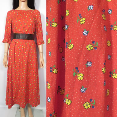 Vintage 70s Cotton Prairie Floral Maxi Dress Size XS/S 