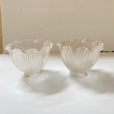 Pair of Vintage Fluted Bellflower Holophane Glass Dome Ruffle Glass Shade 