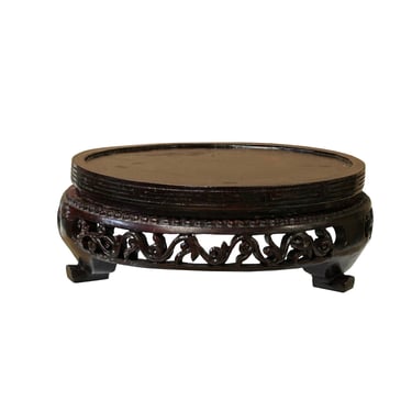 5.75" Oriental Motif Brown Wood Round Table Top Display Stand Riser ws4193E 