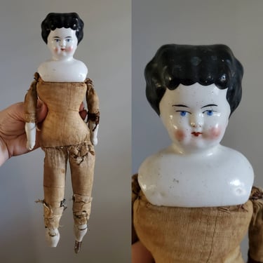 Antique Doll with Painted Black Hair - Antique Dolls - Collectible Dolls 14&amp;quot; tall 