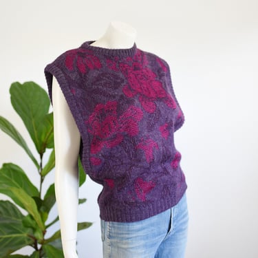 1980s Mohair Floral Sweater Vest - M 