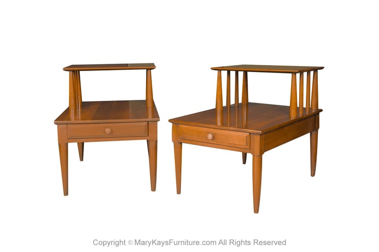 Pair Mid Century Two Tier End Tables Nightstands 