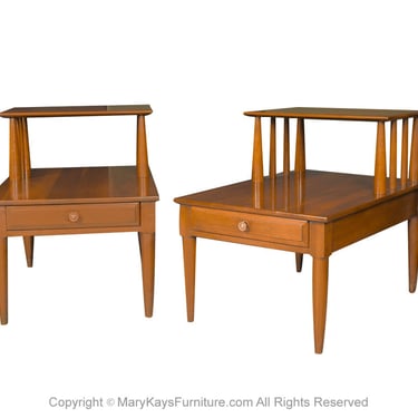 Pair Mid Century Two Tier End Tables Nightstands 