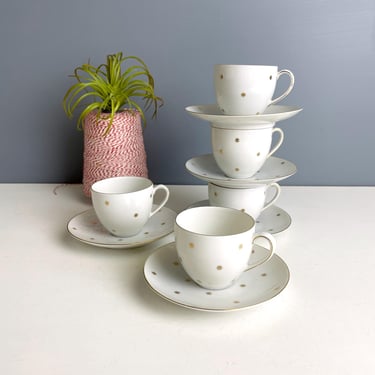 Arzberg demitasse cups and saucers - set of 5 - gold stars 1950s vintage 