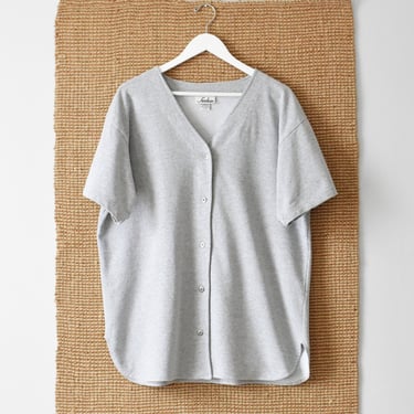 vintage 90s gray sweatshirt, heavyweight short sleeve button up shirt, made in usa 
