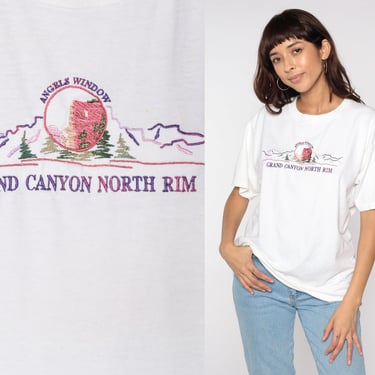 Grand Canyon T Shirt North Rim Angels Window 90s TShirt Southwest Arizona Tee USA Vintage Embroidered Tourist Shirt White Medium Large 
