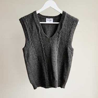 Grey Cable Knit Wool Vest