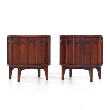 Kent Coffey Perspecta Mid Century Walnut and Rosewood Curved Nightstands - Pair - mcm 