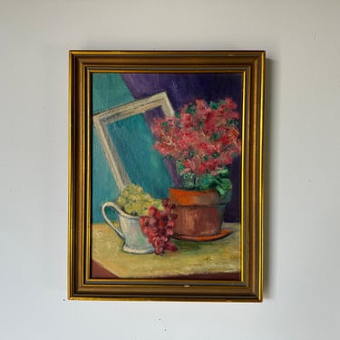 Vintage Still Life Oil on Canvas Painting, Framed 