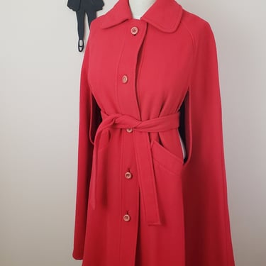 Vintage 1950s Red Cape / 60s  Jacket Outwear S/M 