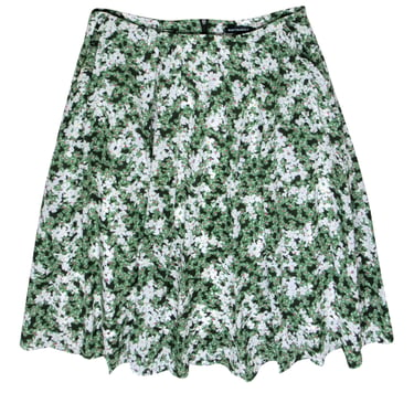 Marimekko - Green &amp; White Floral Print Pleated Midi Skirt Sz 12