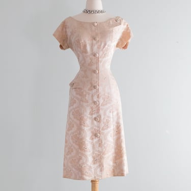Vintage 1950's Blushing Pink Brocade Wiggle Dress By Georgia Wells / Medium