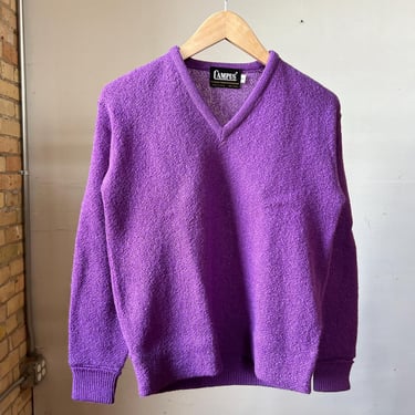 Small, Vintage 1960s Mohair and Wool Purple Campus V Neck Sweater, AS Is, S3 