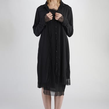 Slit Back Silk Blend Shirt Dress in COAL CLOUD Only