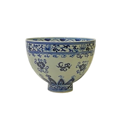 Chinese Blue White Porcelain Flower Graphics Accent Deep Bowl ws3288E 