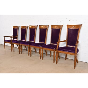 John Stuart French Regency Louis XVI Cherry Wood High Back Dining Chairs, Set of Six