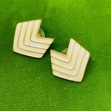 White and Gold Enamel Shield Earrings