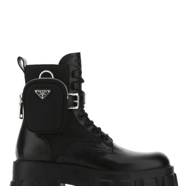 Prada Woman Black Leather And Re-Nylon Monolith Ankle Boots