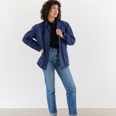 Vintage Blue Chore Jacket | Unisex Herringbone Twill Cotton Utility Work Coat | M L | FJ052 