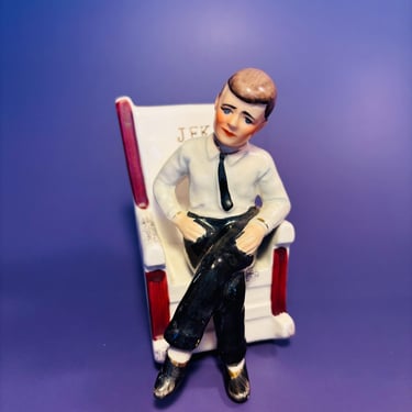 Vintage John F Kennedy in Rocking Chair JFK Salt and Pepper Shakers with Original Stuckey's Price Tag and Stoppers 