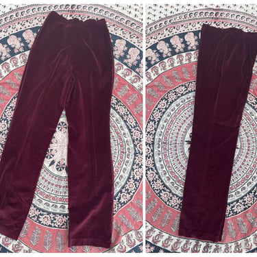 Vintage ‘70s ‘80s MJ Concepts wine velvet trousers / ultra high waist long leg pants, ladies XS/S 